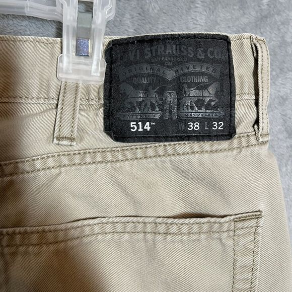 Levis 514 Jeans Size 38x31 Black Label White Tab Khaki Twill Pants Flat - Picture 6 of 10